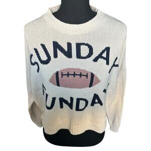 Moon & Madison Women’s Cream Knit Sunday Funday Football Sweater Size Medium